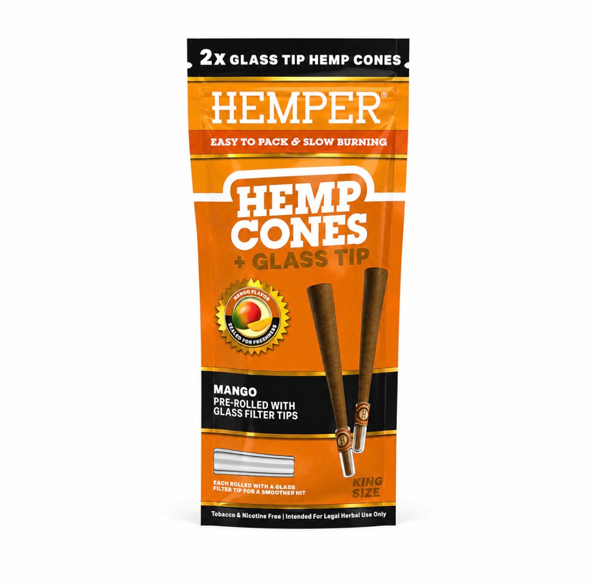 Hemper King-Size Hemp Cones + Glas Tip (2 Stück)