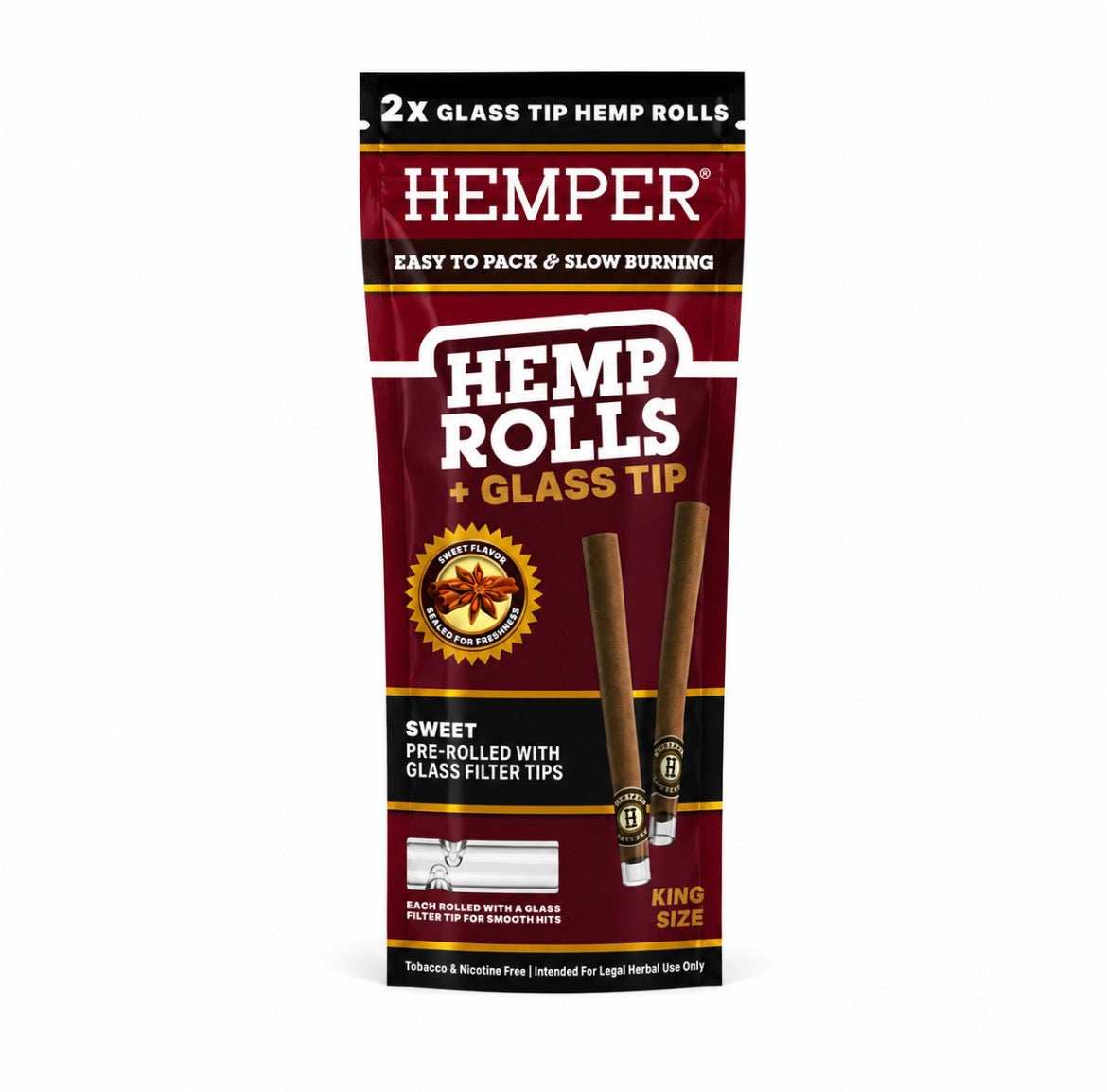 Hemper King-Size Hemp Rolls + Glas Tips (2 Stück)