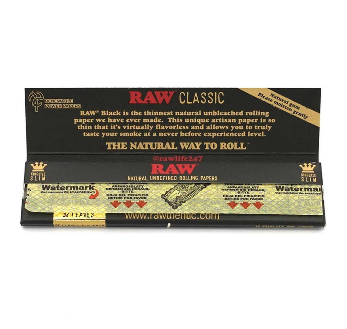 RAW Classic King Size Black Slim32 Blatt