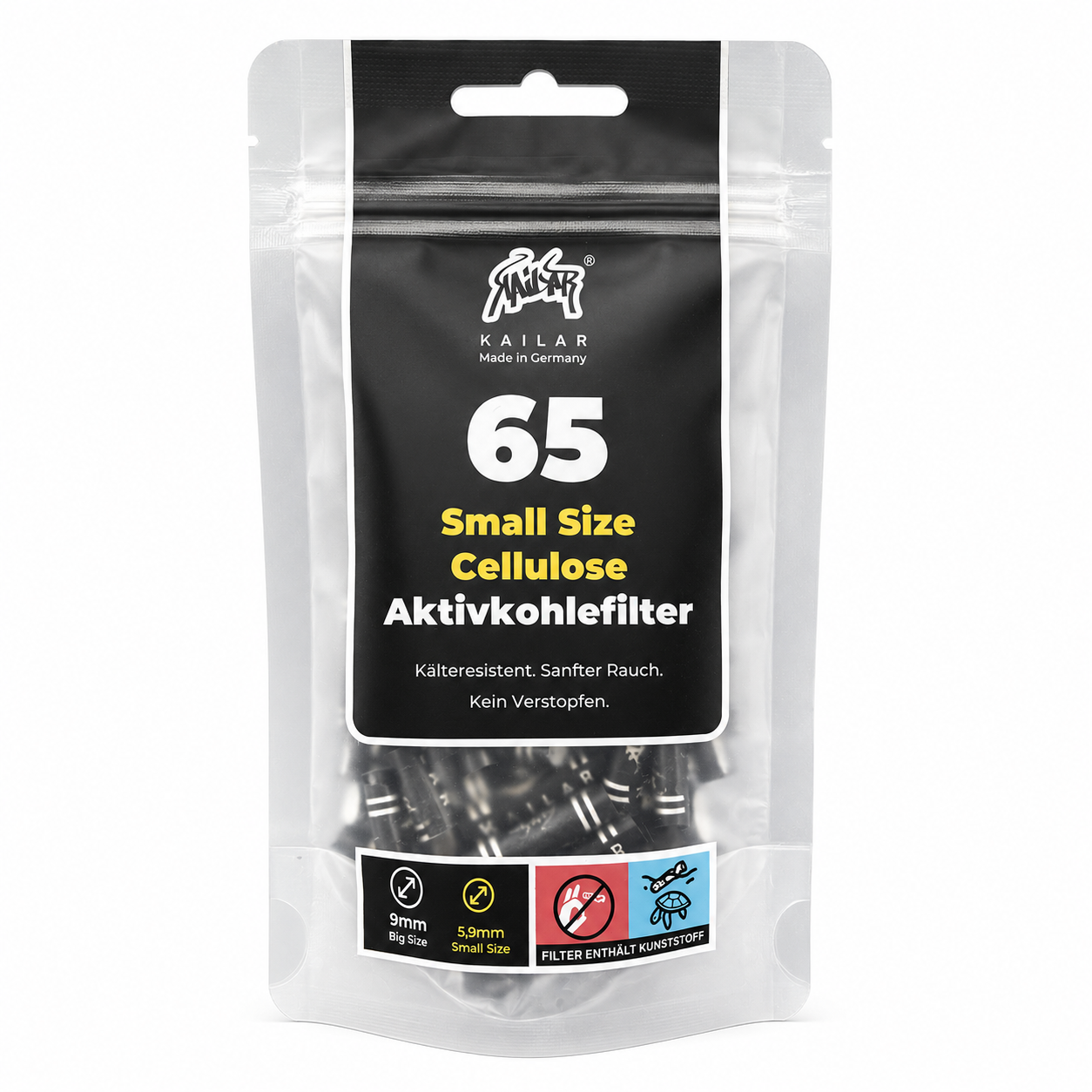 Kailar Aktivkohlefilter Cellulose Slim 6mm schwarz (65 Stück)